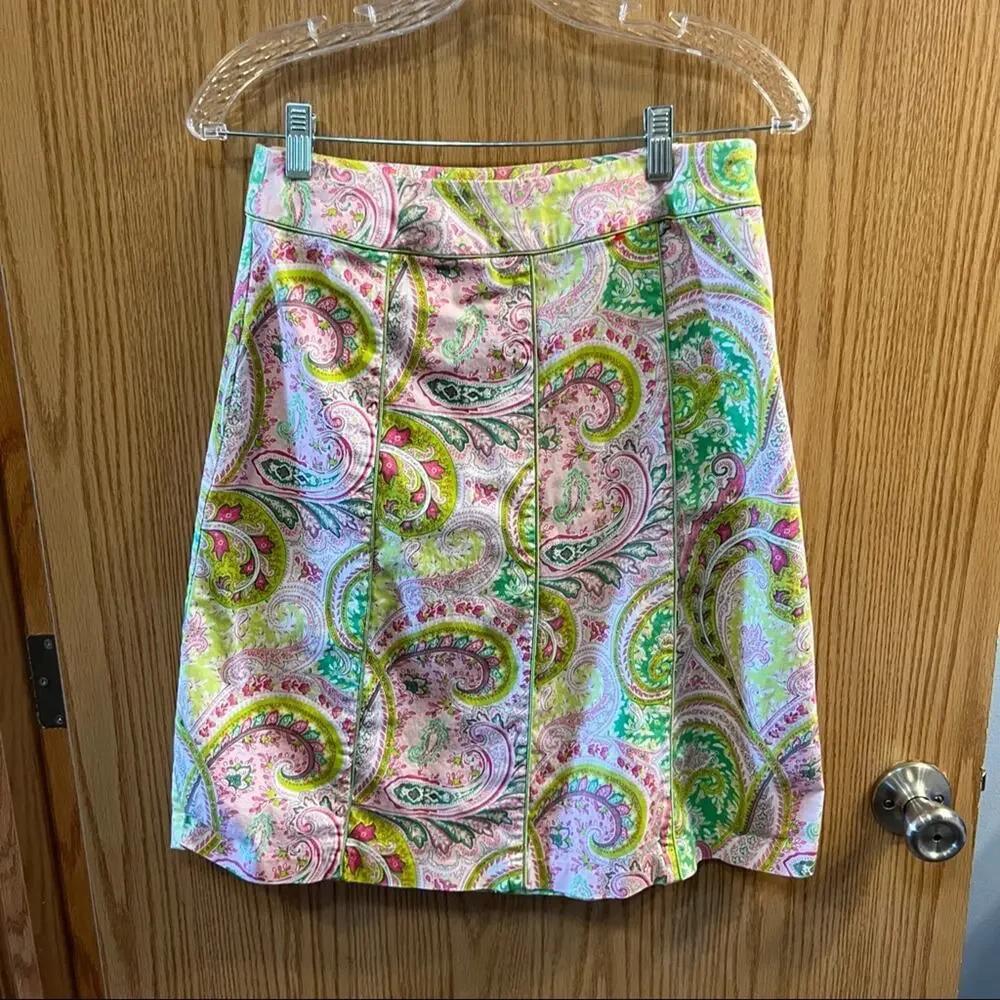 Chadwick’s Pink & Green Paisley Print Skirt Women's Size 8 w/ Side Zipper - Picture 4 of 7